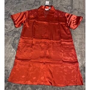 New Go Softly women's 100% polyester Satin Sleeping Shirt Gown Red Sz Small